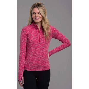 Athleta Mendoza Space Dye 1/2 Zip Pullover Pink Long Sleeve Thumbhole Top M